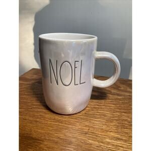 Rae Dunn “NOEL” Iridescent Mug with Wood Lid Coaster HOLIDAY 2021